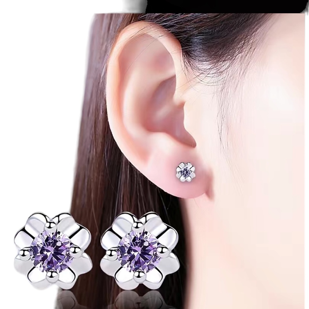 Silver Four Leaf Clover With Amethyst Stone